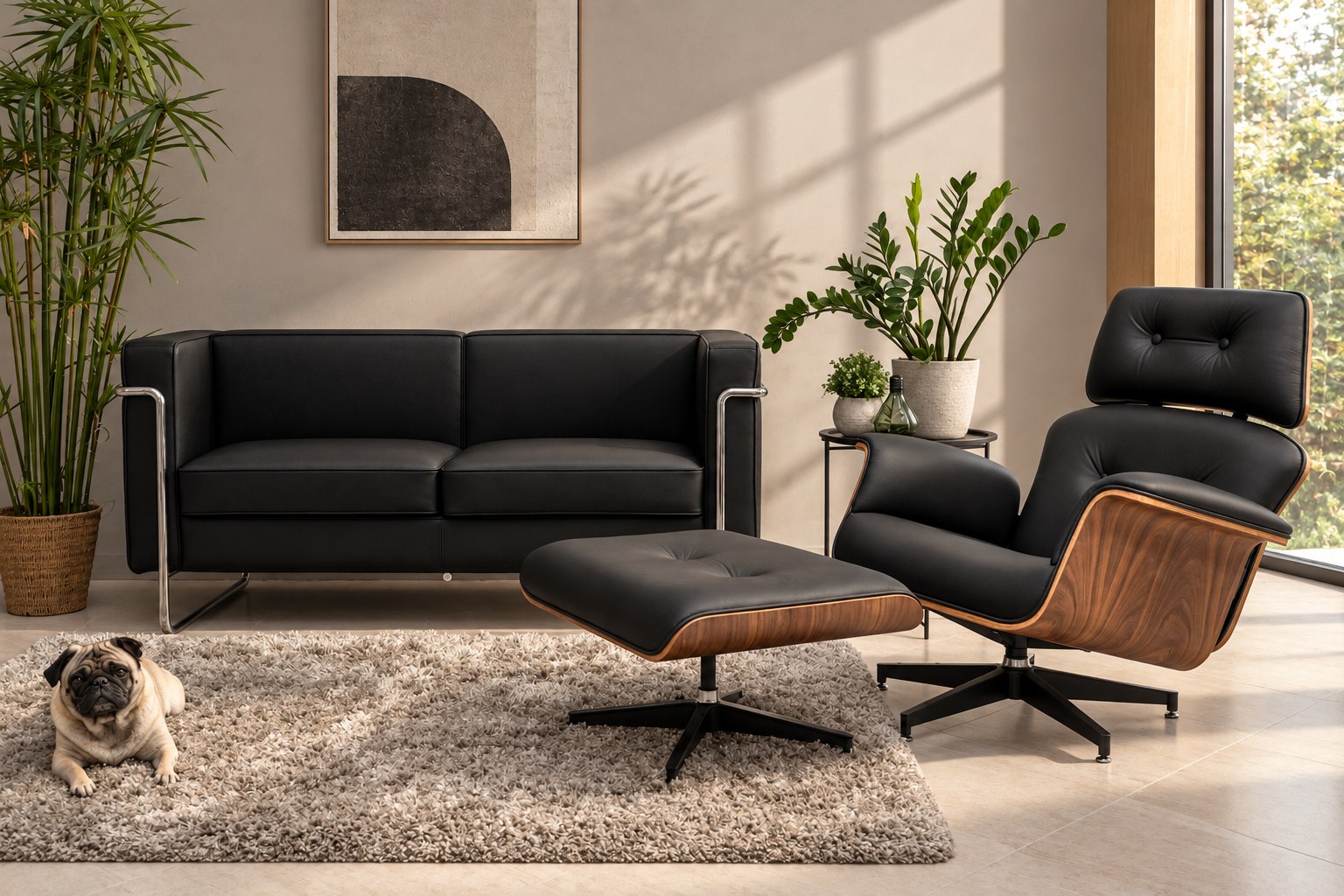 RetroEurope lounge chair and ottoman in a warm interior