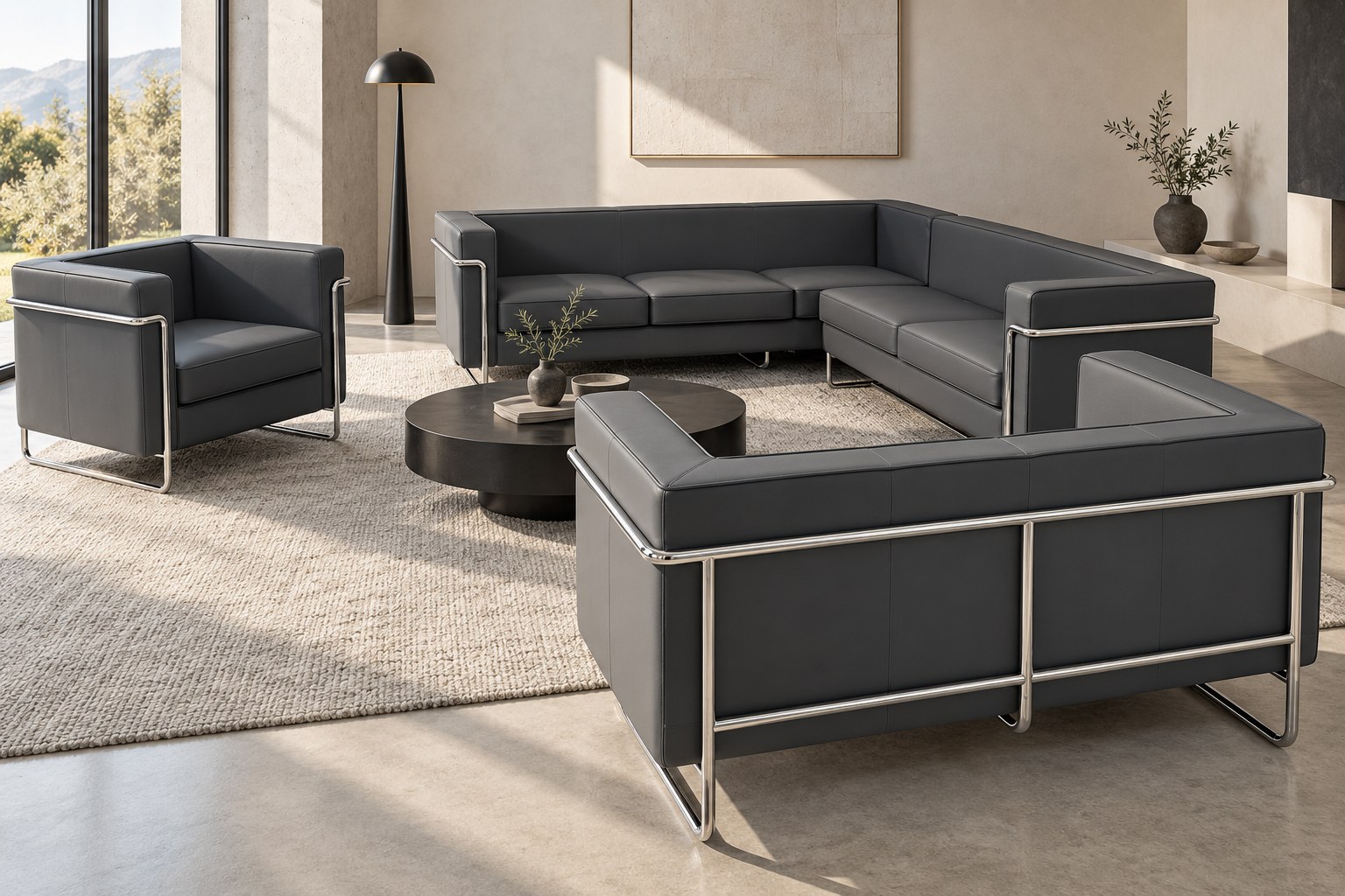 RetroEurope charcoal sofa and corner configuration